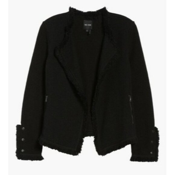 Nic+Zoe Jacket Black Textured Open Front Fringe Trim & Snap Cuff Detail Size XS - Picture 1 of 15